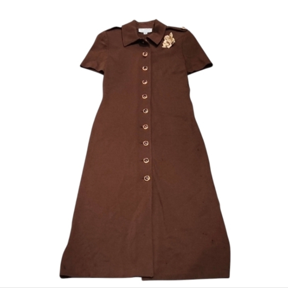 St. John Vintage Chocolate Brown Button-Front Midi Dress - Picture 2 of 10